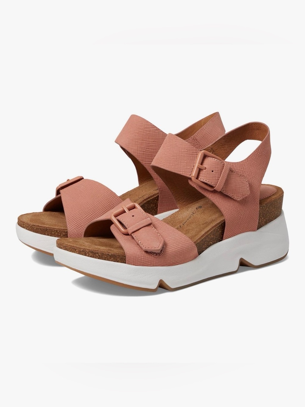 Sofft Castello Leather Platform Sandals Pink Textured Buckle Comfort Wedge 9